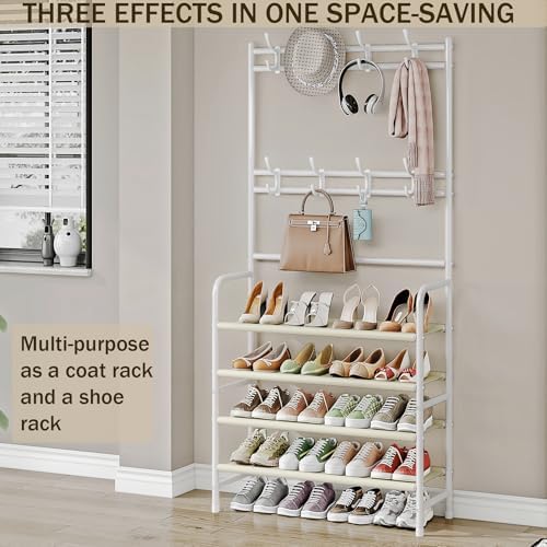 Coat Rack Shoe Rack With Storage Hooks Standing Organizer 4 Tier - Image 3
