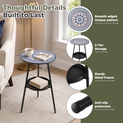 2-Tier Metal Outdoor Side Tables 13.5" Round End Tables - Image 4