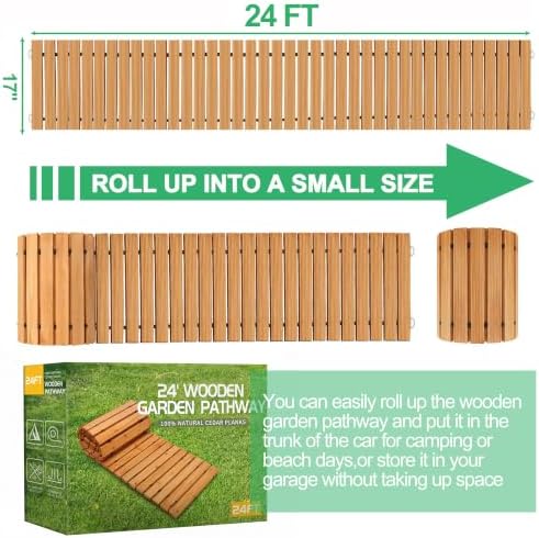 RELIANCER 24' Wooden Garden Pathway, Outdoor Roll Out Walkway, Patio Footpath - Image 2