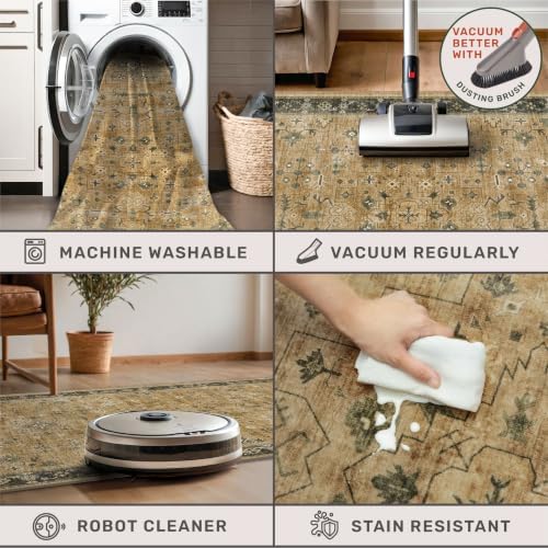 Washable Long Runners for Hallways, 3x8 Rustic Brown and Charcoal Olive Kitchen - Image 4