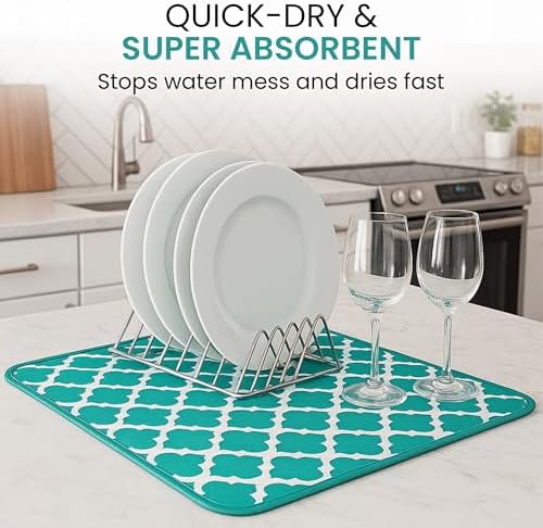 Dish Drying Mat for Kitchen Counter, Large 18 x 14 Absorbent Microfiber Pad - Image 4
