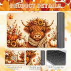 Fall Kitchen Mat Set of 2, Autumn Pumpkin Highland Cow Kitchen Rug - Image 4
