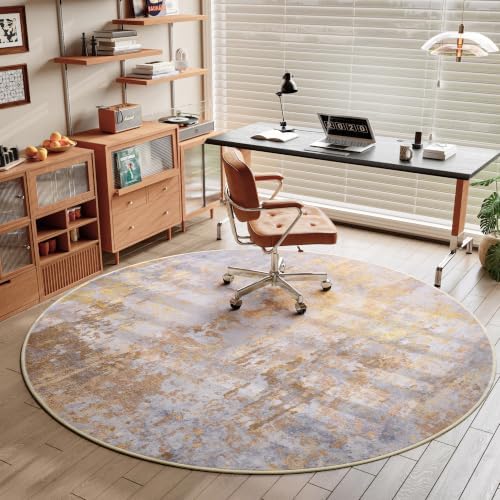 Beige Gold Round Area Rugs 4ft Washable Circle Rug - Image 5