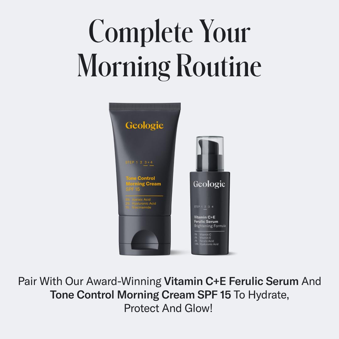 Geologie Tone Control Face Cream with SPF 15 | Brightening Moisturizer with Niacinamide, Hyaluronic Acid & Azelaic Acid | Reduces Redness & Controls Oil | For Men & Women