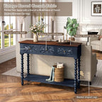 Blue Console Table with 3 Vintage Carved Drawers - Image 5