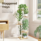 Bamworld White Plant Stand Indoor Corner Plant Shelf - Image 2