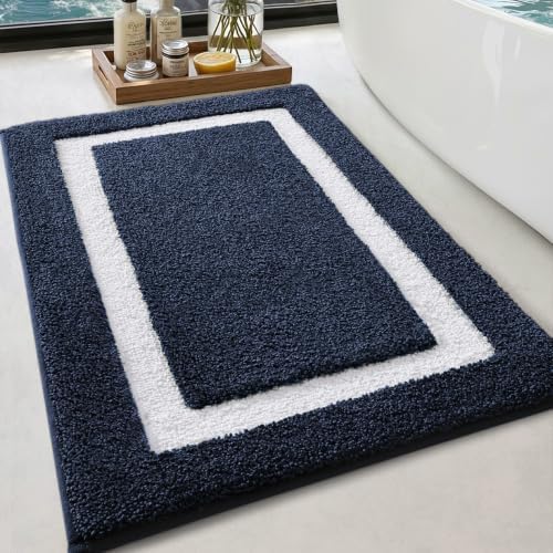 Color&Geometry Navy Blue Bathroom Rugs 30x20, Extra Soft Absorbent Microfiber - Image 2