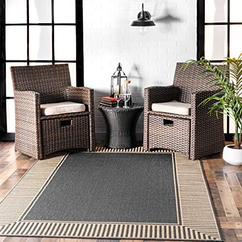 Nuloom Asha Dark Grey/Ivory, Striped Border, Soft and Cozy, High Traffic by nuLOOM