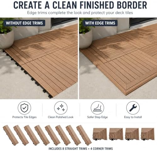 Ripeng 12 Pack Teak Wood Deck Tile Edge Trim Set 8 Straight 4 Corner Edge - Image 5