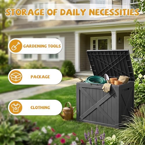 40 Gal Outdoor Storage Box Waterproof Lockable Deck Boxes Black - Image 3