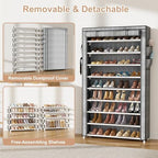 VILICK Shoe Rack with Cover Narrow Shoe Organizer with Pockets 10 Tier Tall - Image 6