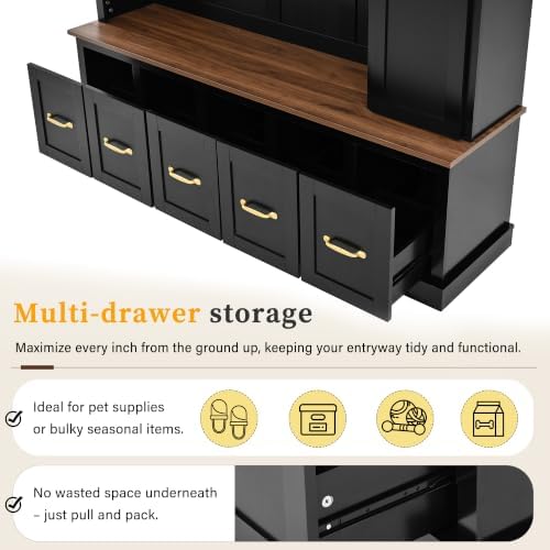 Quarte Hall Tree with Storage Bench, Open Cubbies - Image 6