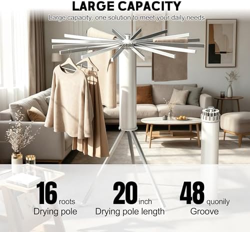 Clothes Drying Rack Foldable, Rotary Tripod Laundry Drying Rack, 16 Aluminum - Image 3