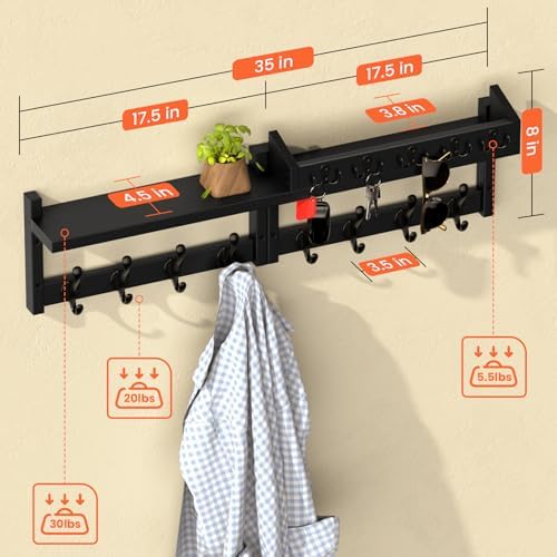 35'' Black Coat Rack Wall Mount - Image 3