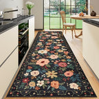 DUKINO 3x10 Runner Rug, Floral Washable Kitchen Runner Rug Non Slip by DUKINO