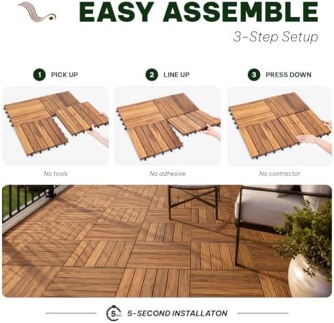 Acacia Interlocking Deck Tiles, 6 Slats, Honey Oak - Image 3