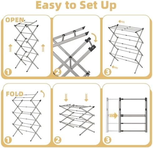 BAKON Space Saving Foldable Clothes Drying Rack, Extendable Rustproof Laundry - Image 5