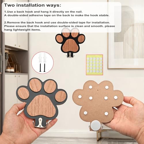 Goodangie00 Wooden Dog Leash Holder Wall Decoration, 3D Dog Paw Harness Wall - Image 3