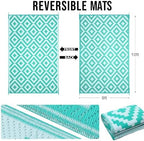 OLANLY Outdoor Rug 8x10 ft Waterproof Reversible Mat, Turquoise & White - Image 2