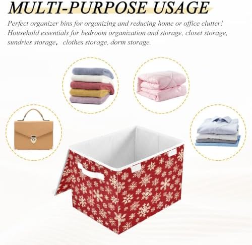 Bolaz Red Background with Gold Snowflakes Pattern Storage Bins with Lids and - Image 7