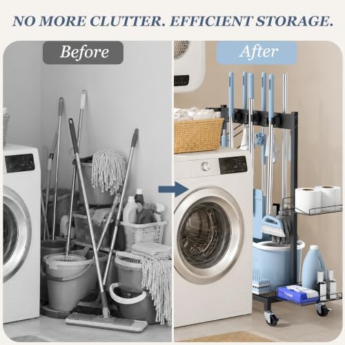 Broom Holder Cleaning Cart, Cleaning Supplies Organizer Adjustable - Image 6