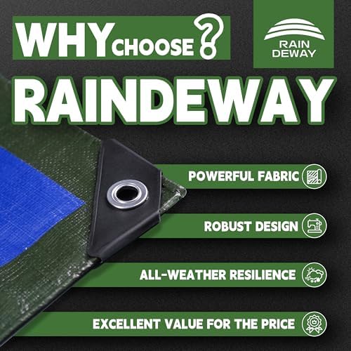 RAINDEWAY 16x16 Feet Tarps Heavy Duty Waterproof 10.5 Mil Outdoor Poly Tarp - Image 2