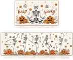 Fall Kitchen Mats Set of 2, Autumn Pumpkin Skull Kitchen Rug by VISSTREE