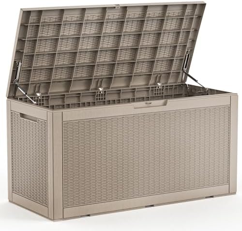 PatioZen 120 Gallon Resin Deck Box, Lockable Patio Outdoor Storage Box by OutdoorLivingPerfected