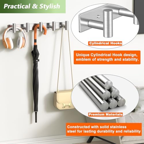 Wall Mounted Coat Rack-5 Hooks, Heavy Duty Stainless Steel Wall Hooks - Image 5