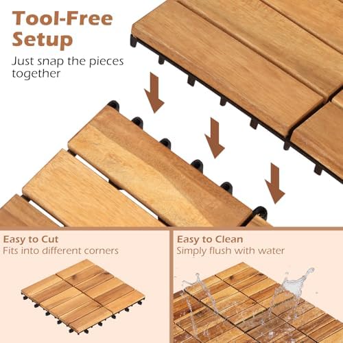GIANTEX 54 PCS Acacia Wood Deck Tiles, Interlocking Patio Flooring Tiles - Image 5