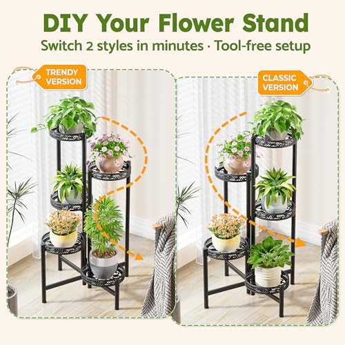 Plant Stand Indoor Outdoor, 5 Tier Corner Metal Flower Display Holder Shelf - Image 4