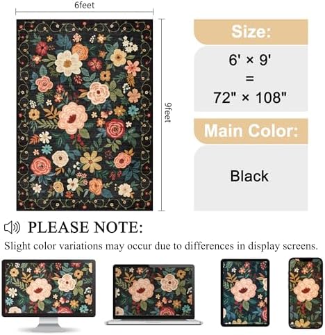 DUKINO 6x9 Area Rugs, Floral Washable Rug - Image 2