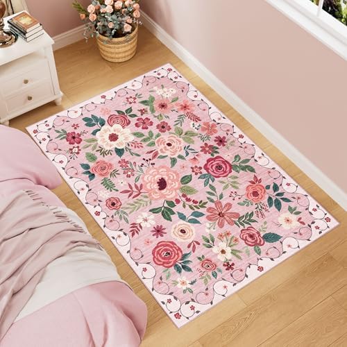 DUKINO 3x5 Area Rug, Floral Washable Rug by DUKINO