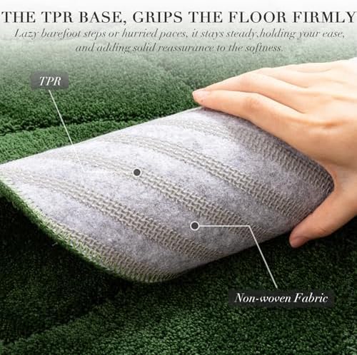 BSICPRO Large Bathroom Rugs Runner, 22x47 Scalloped Bath Mats, Forest Green - Image 2