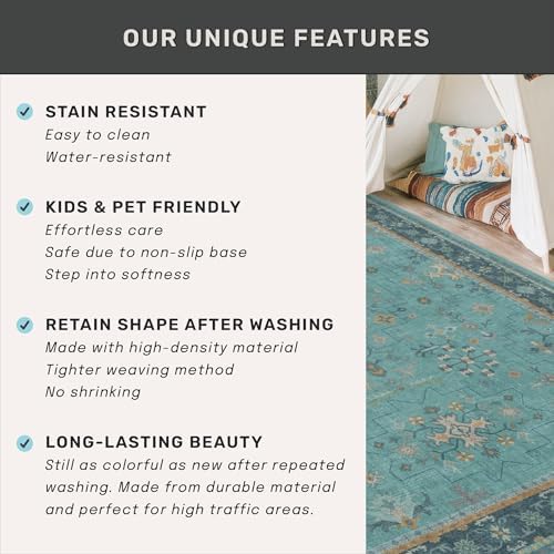 Teal Boho 2x5 Non Slip Small Kitchen Rug Runner - Image 6