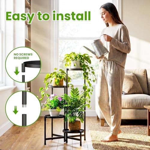 Plant Stand Indoor Outdoor, 4 Tier Metal Corner Shelf Black 9 in Wide - Image 5