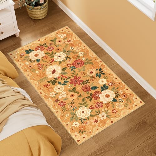 DUKINO 2x4 Entryway Rug, Floral Washable Kitchen Rugs Non Slip - Image 3