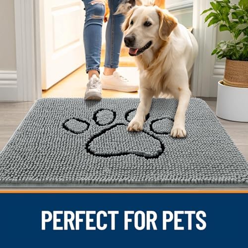 OLANLY Dog Door Mat for Muddy Paws 59x24, Paw Print Design Chenille Mud Mat - Image 6