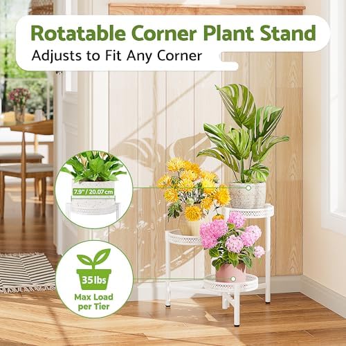 3 Tiered Tall Plant Stand Indoor Outdoor, Metral Plant Shelf - Image 2
