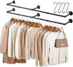 Industrial Pipe Clothing Rack, 66.1" Wall Mounted Clothes Rack Set of 2 by BOSHANGJIA