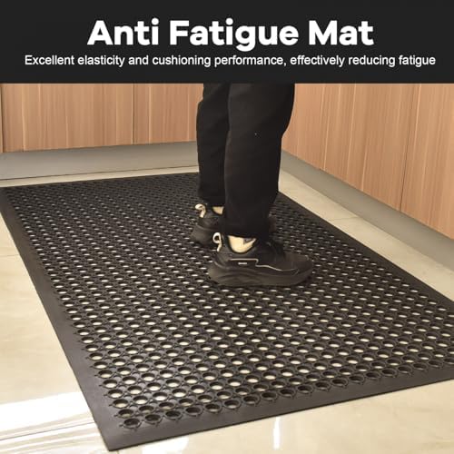 58" X 35" Rubber Mat with Drainage Black Anti-Slip Outdoor Door Mat - Image 5