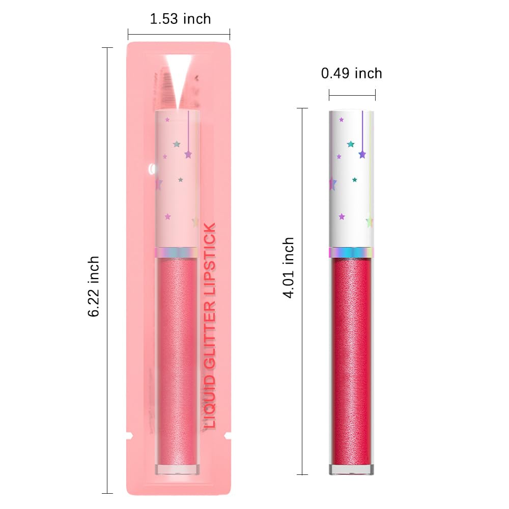 evpct 1Pcs Sexy Red Metallic Glitter Lip Gloss Stain Lipstick for Women Long Lasting Waterproof 24, Ruby Red Frosted Metallic Shimmer Glossy Chrome iridescent Liquid Lipstick Lip Gloss Makeup 04
