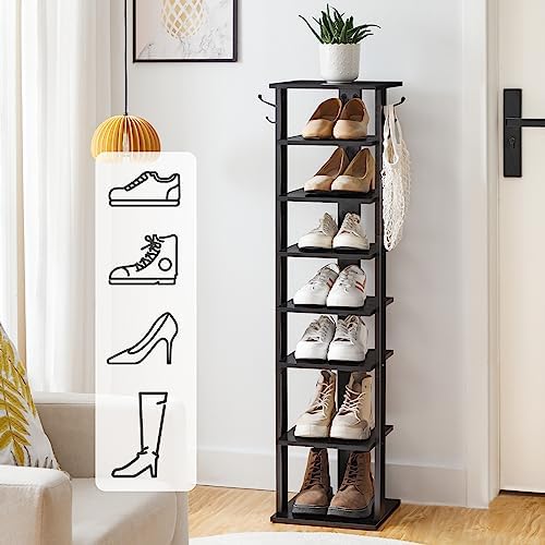 HOOBRO 8 Tiers Vertical Shoe Rack, Wooden Shoe Storage Organizer - Image 2