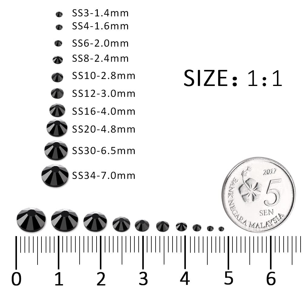 1440Pcs Black Crystal Rhinestones,Glass Flatback Rhinestones Gemstones Small for Nail Face Makeup Art Crafts Clothes Decoration -(SS10,2.8mm,Black)