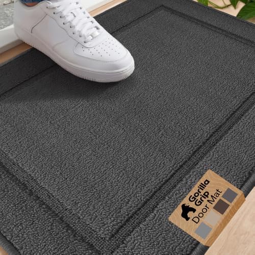 GORILLA GRIP Indoor Door Mat, Rubber Backing Entry Rug 29x17, Dark Gray by GorillaGrip