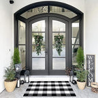 SEEKSEE Fall Decor Buffalo Plaid Outdoor Rug 27.5x43 Black and White Front Door - Image 3