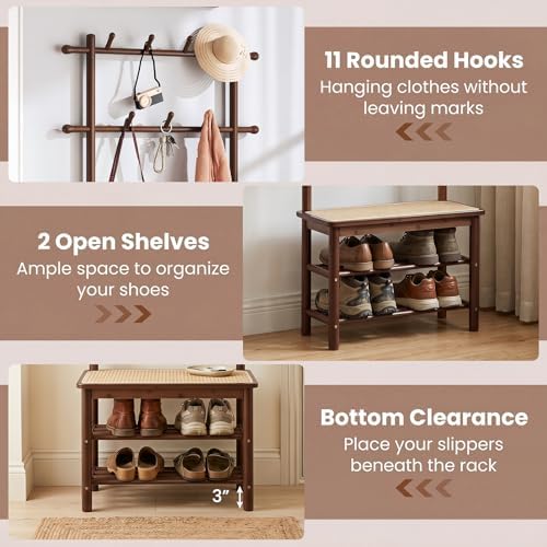 GIANTEX 3-in-1 Hall Tree with Bench and Shoe Storage, 11 Hanging Rods - Image 5