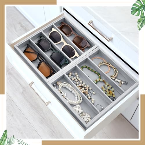 Amylove 4 Pcs Gray Sunglass Organizer Trays 4 Grids Velvet Glasses Holder - Image 6