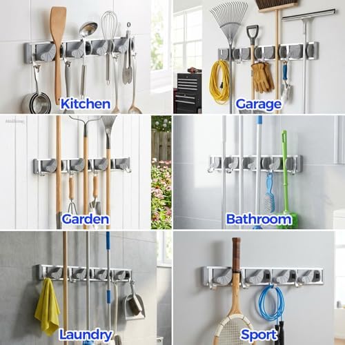 Holikme Mop Broom Holder Wall Mount Metal Pantry Organization and Storage - Image 5