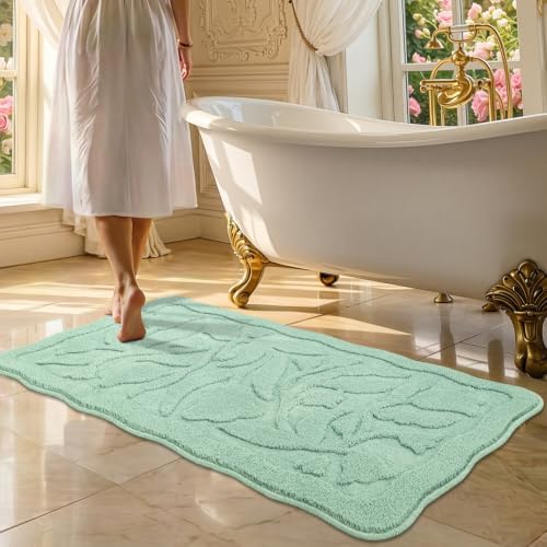 BSICPRO Large Bathroom Rugs, 24x43 Floral Bath Mat, Mint Green by BSICPRO